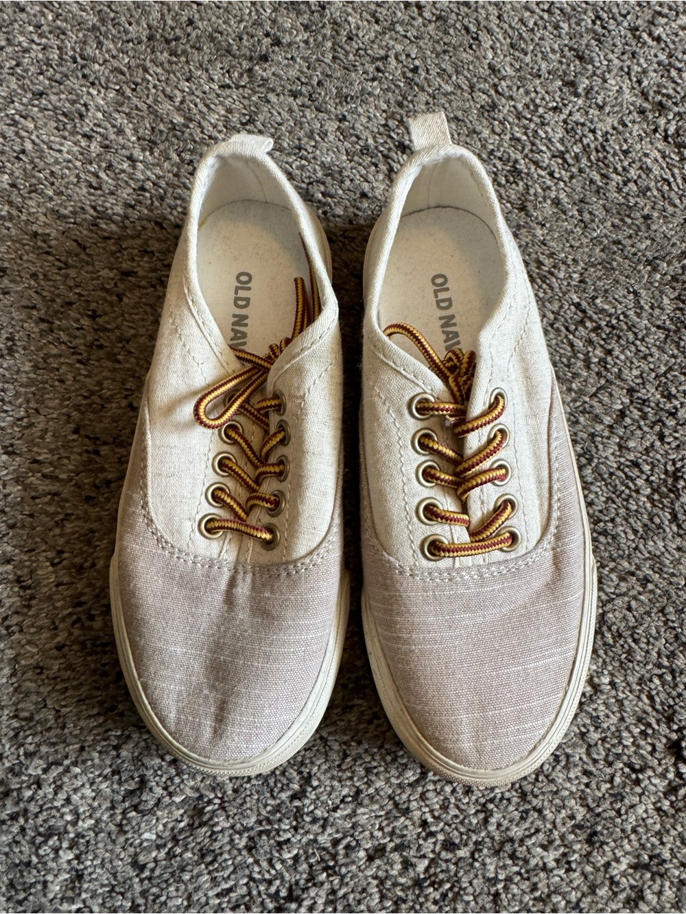 Old Navy Women's Cream and Tan Canvas Lace-Up Sneakers